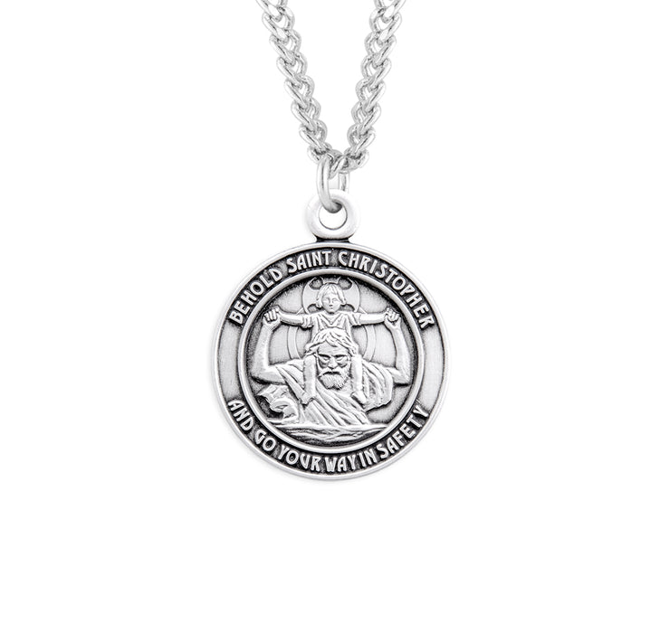 Saint Christopher Round Sterling Silver Medal - S134124