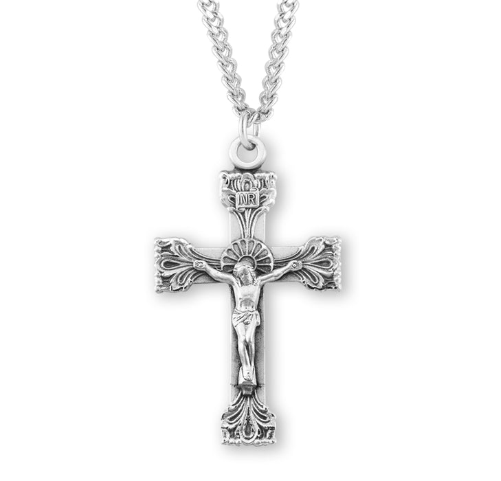 Extended Leaf Etched Sterling Silver Crucifix - S13424