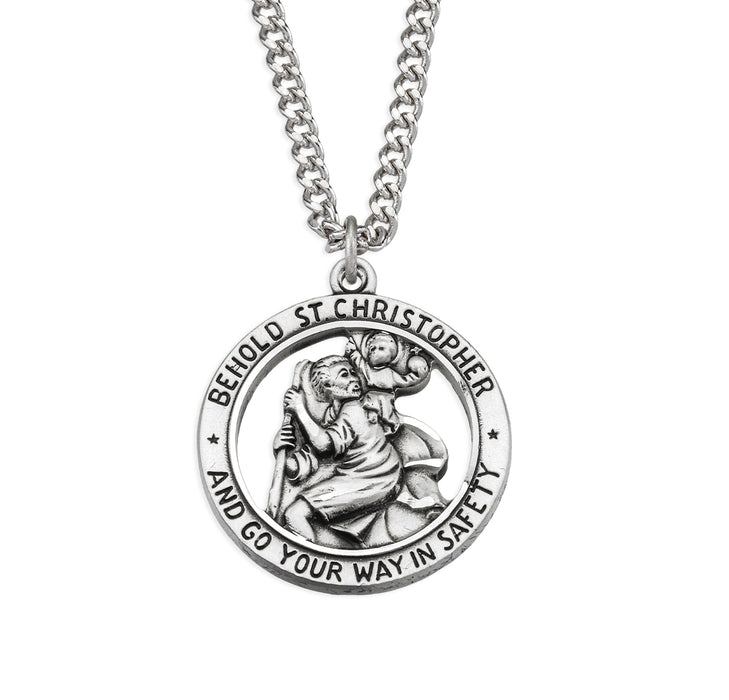 Saint Christopher Round Sterling Silver Medal - S135324