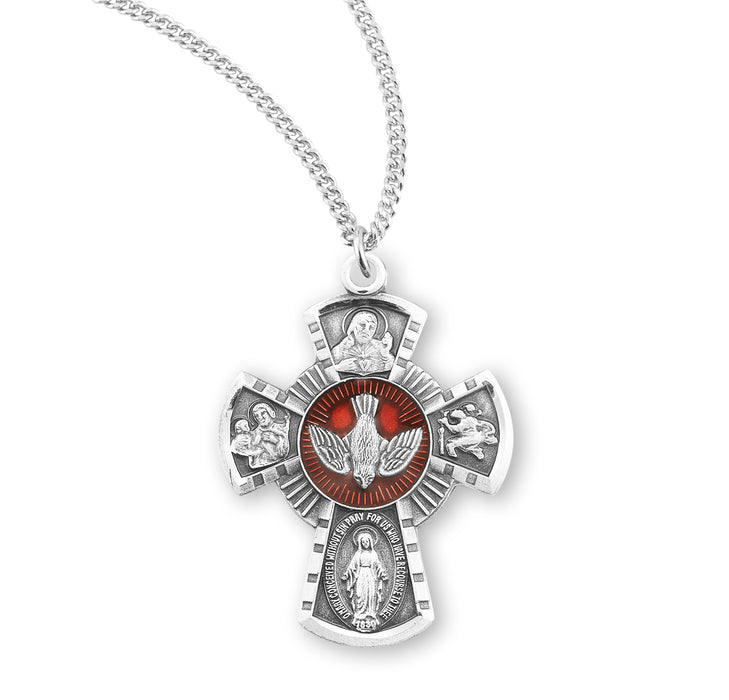 Sterling Silver Red Enameled 4-Way Medal - S1456RD18
