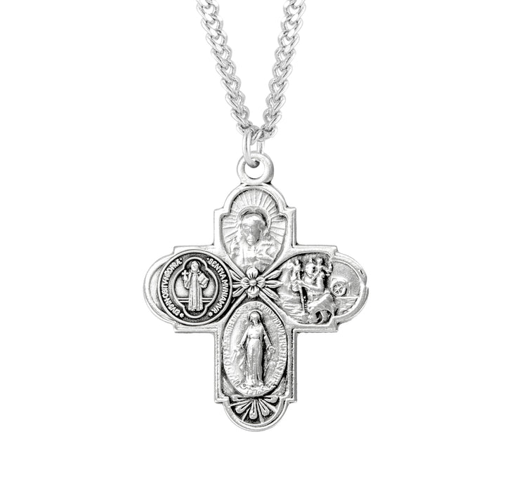 Saint Benedict Sterling Silver Four Way Medal - S145924