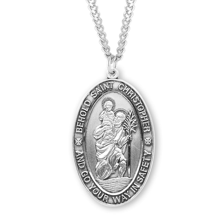 Saint Christopher Oval Sterling Silver Medal - S150824