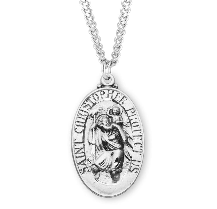 Saint Christopher Oval Sterling Silver Medal - S151524