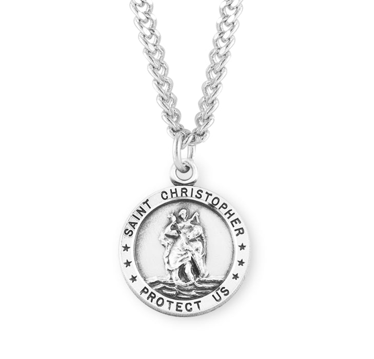 Saint Christopher Round Sterling Silver Medal - S154324