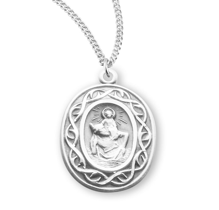 Saint Christopher Oval Sterling Silver "Crown of Thorns" Medal - S156118