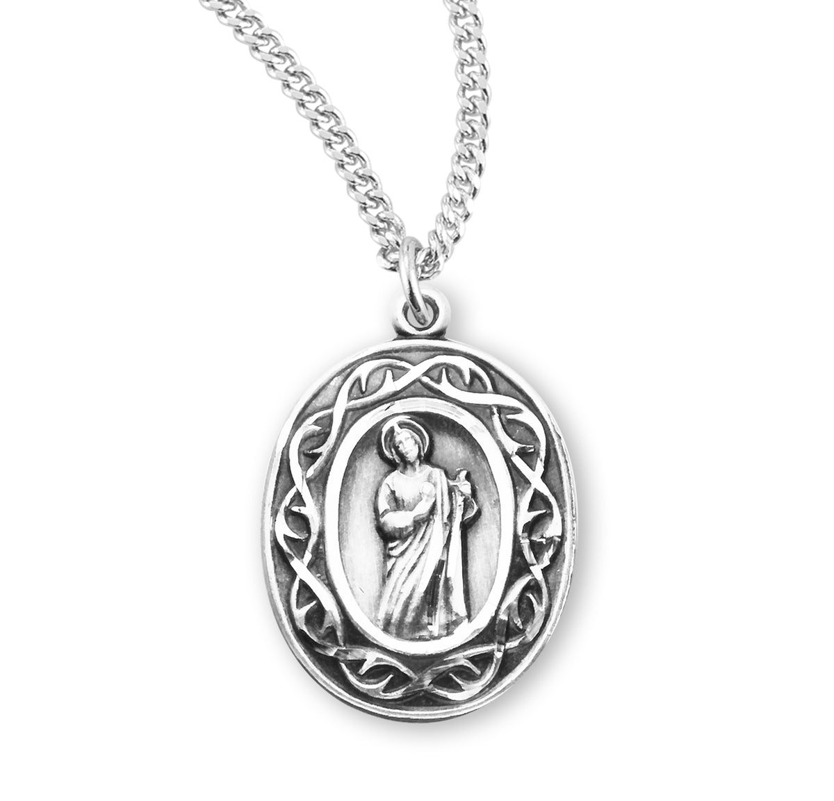 Saint Jude Thaddeus Oval Sterling Silver "Crown of Thorns" Medal - S15 ...