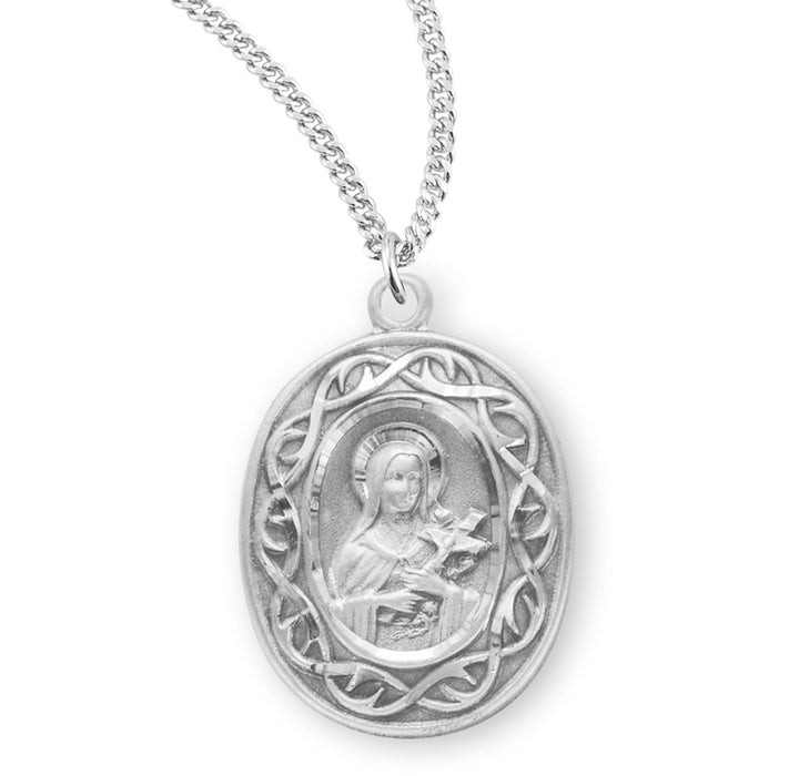 Saint Therese of Lisieux Oval Sterling Silver "Crown of Thorns" Medal - S156318