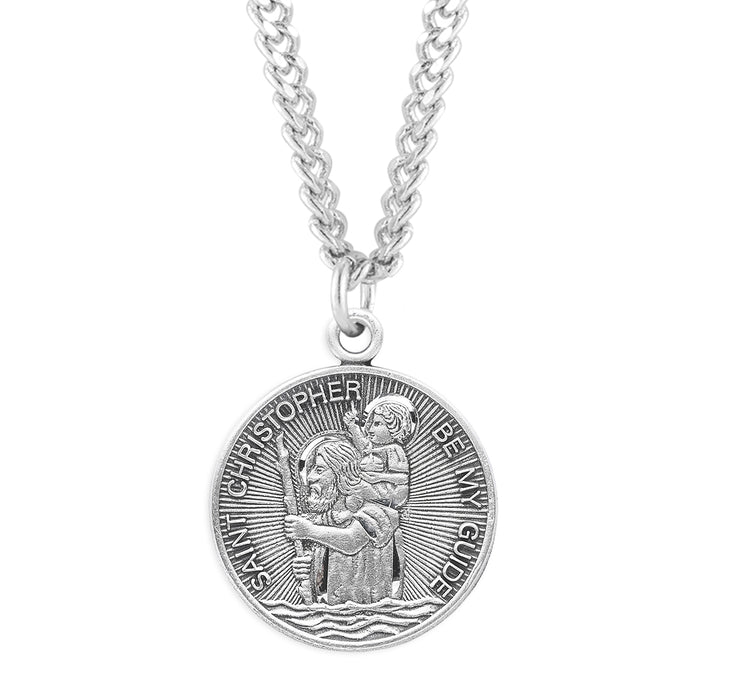 Saint Christopher Round Sterling Silver Medal - S156424