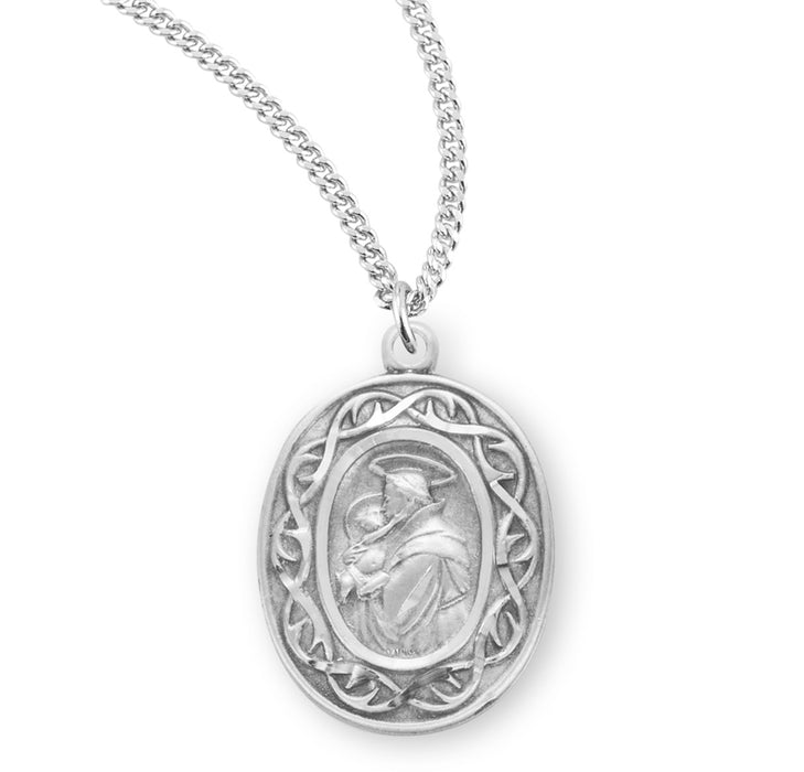 Saint Anthony Oval Sterling Silver "Crown of Thorns" Medal - S156618
