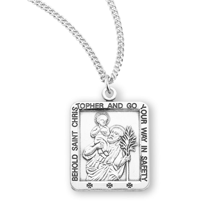 Saint Christopher Square Sterling Silver Medal - S157218