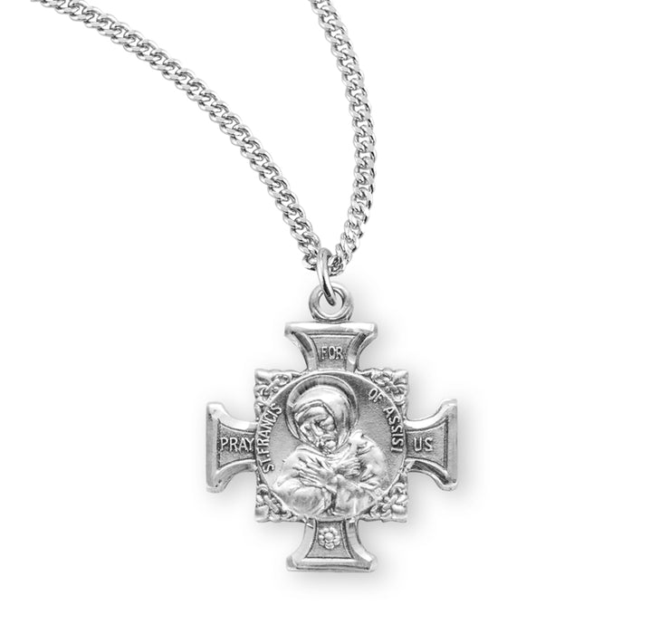 Saint Francis of Assisi Sterling Silver Maltese Cross Medal - S158818