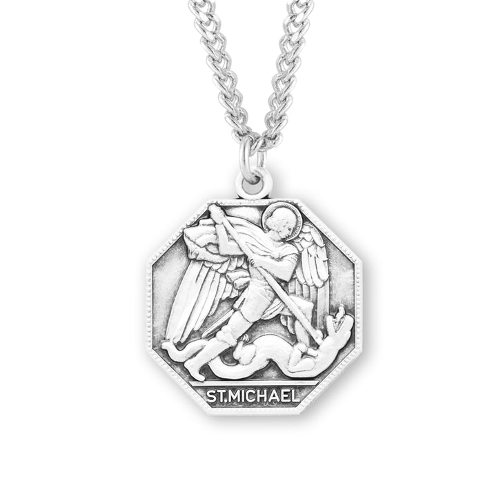 Saint Michael Octagon Sterling Silver Medal - S160724