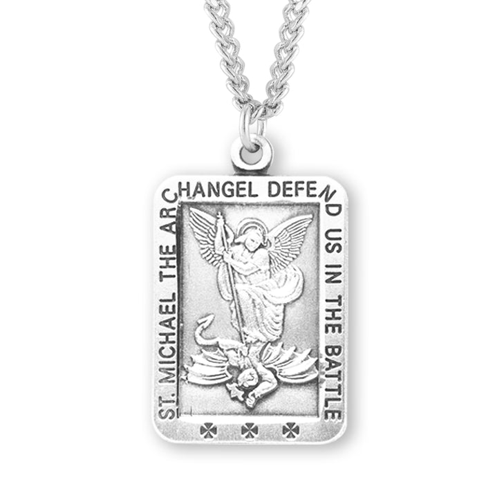 Saint Michael Rectangle Sterling Silver Medal - S162024