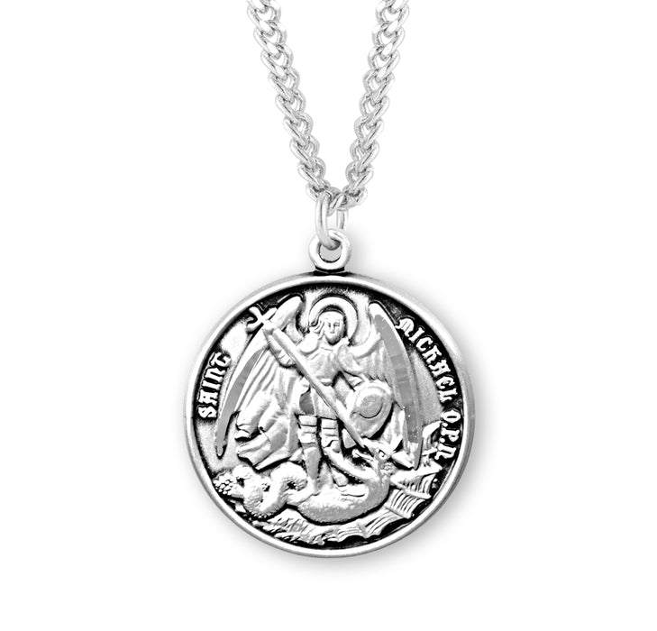 Saint Michael Round Sterling Silver Medal - S163024
