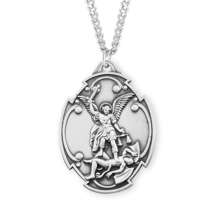 Saint Michael the Archangel in Styled Cross Shield Medal - S163127