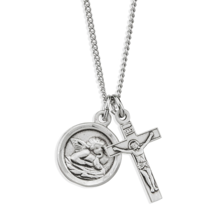 Sterling Silver Cherub Medal and Small Crucifix - S1640180218