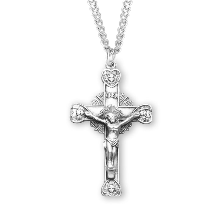 Cherub Design Sterling Silver Crucifix - S16524