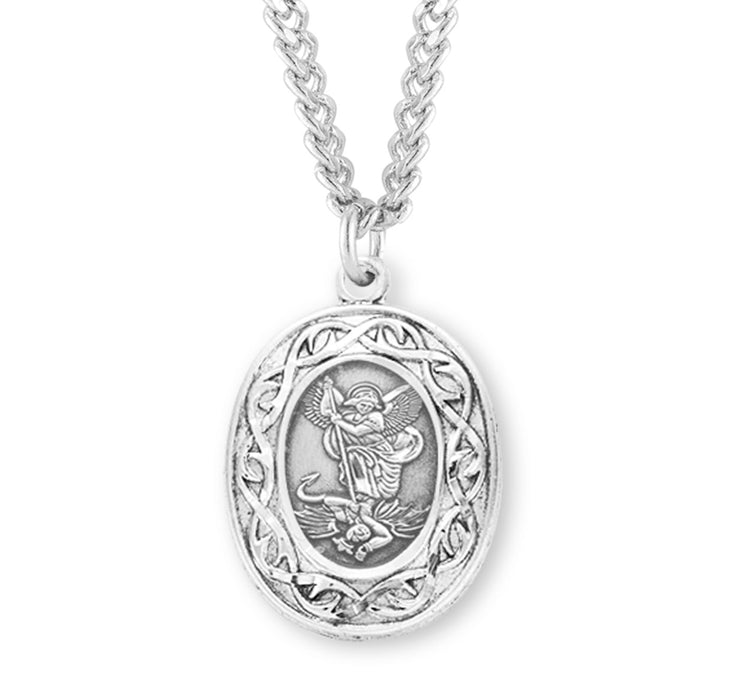 Saint Michael Oval Sterling Silver "Crown of Thorns" Medal - S166524
