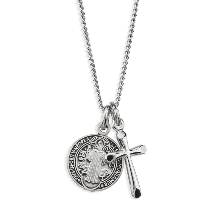 Sterling Silver St. Benedict Medal and Small Cross - S1677372718