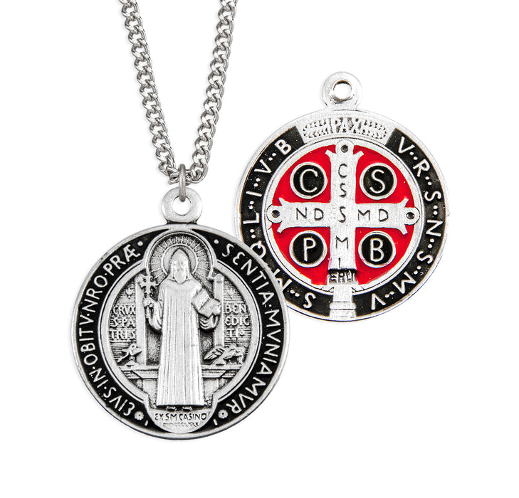 Sterling Silver St. Benedict Pendant with Black and Red Epoxy - S1680BK18