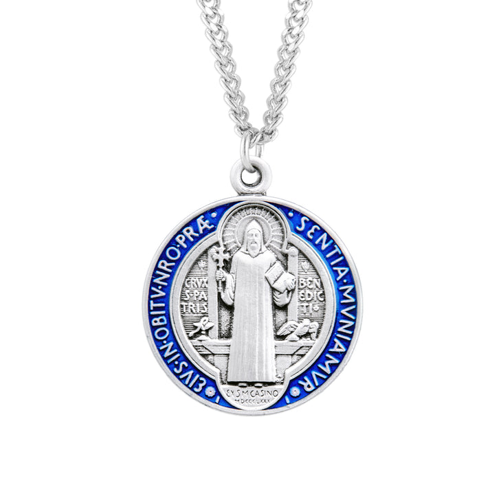 Saint Benedict Round Blue and Red Enameled Jubilee Sterling Silver Medal - S1681BE24