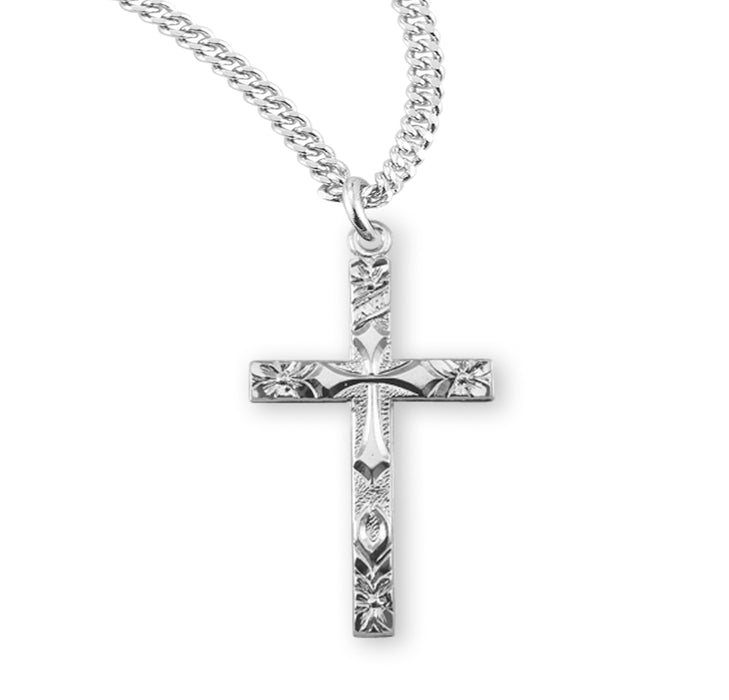 Sterling Silver Flower Tipped Cross - S170718