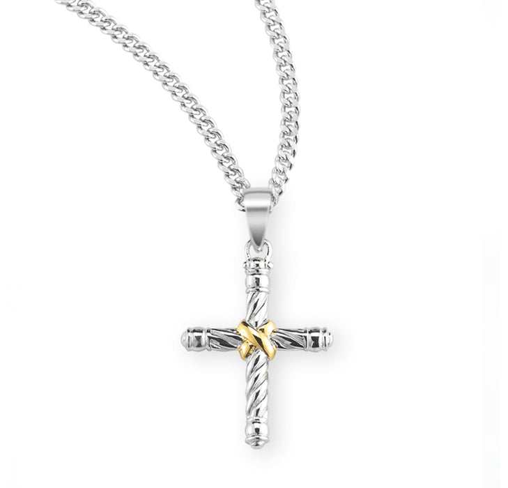 Twisted Two Tone Sterling Silver Cross - S179118