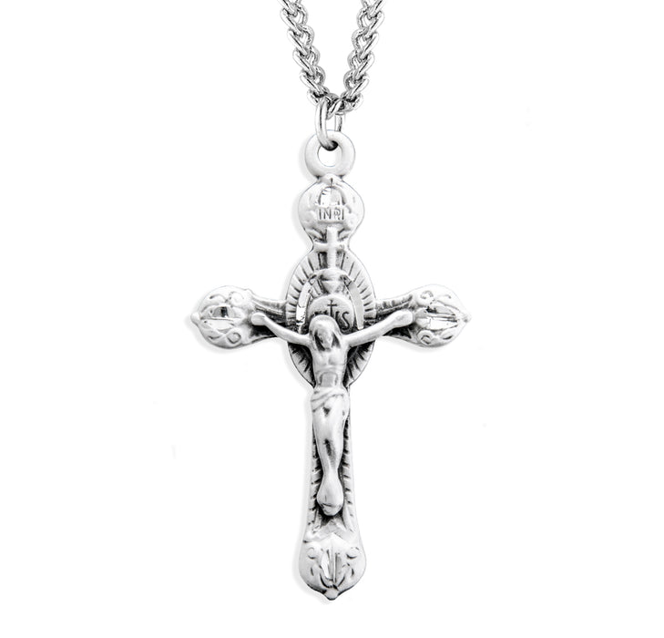 Monstrance Style Sterling Silver Crucifix - S183624
