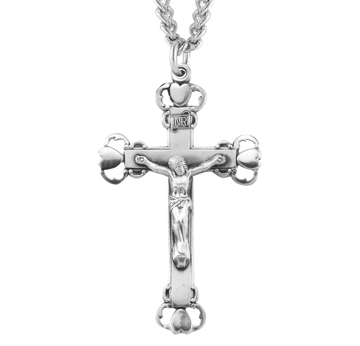 Heart Tipped Sterling Silver Crucifix - S19624