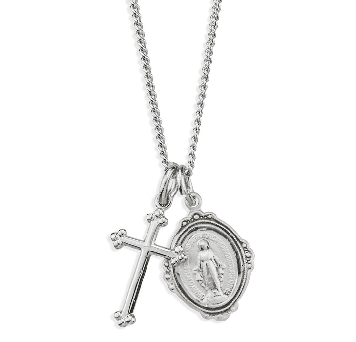 Sterling Silver Miraculous Medal and Small Cross - S2106170118