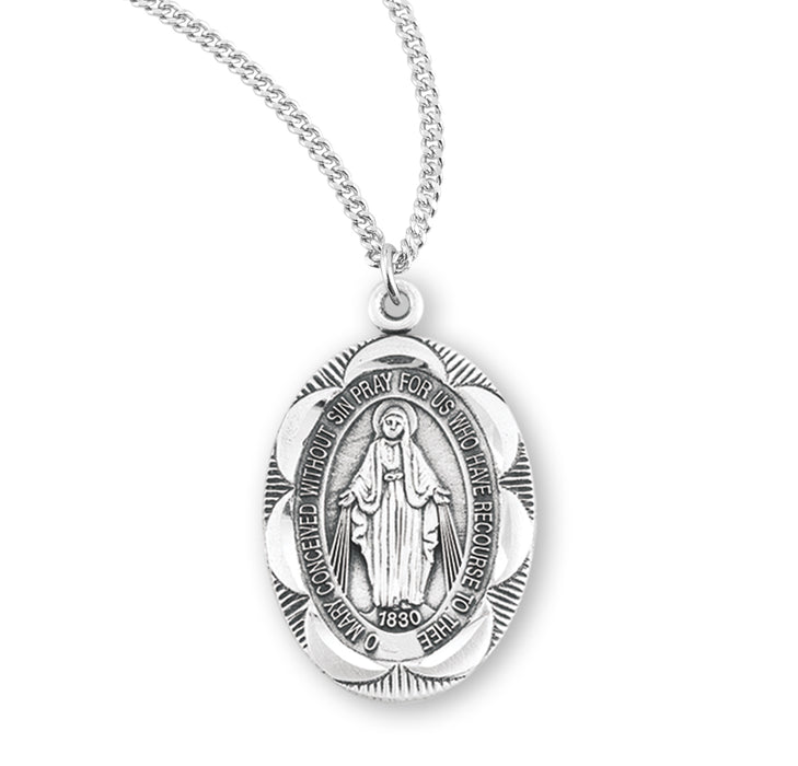 Sterling Silver Oval Fancy Edge Miraculous Medal - S212218