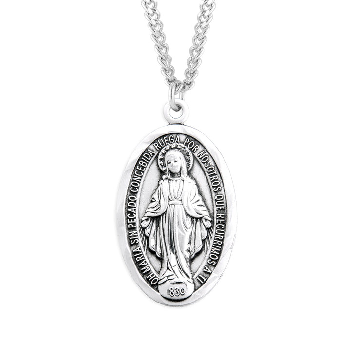 Sterling Silver Spanish Oval Miraculous Medal - S212424