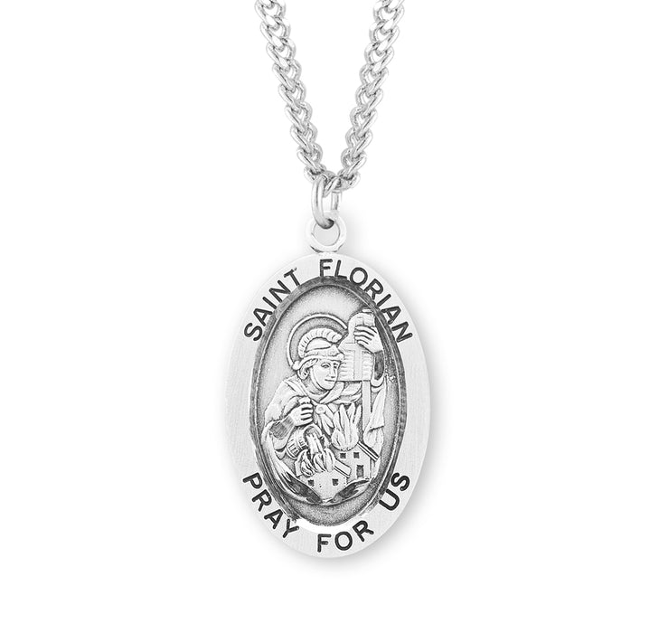 Patron Saint Florian Oval Sterling Silver Medal - S255424