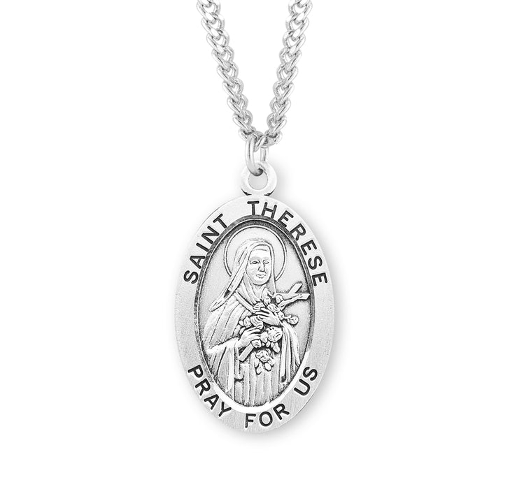 Patron Saint Therese of Lisieux Oval Sterling Silver Medal - S278924