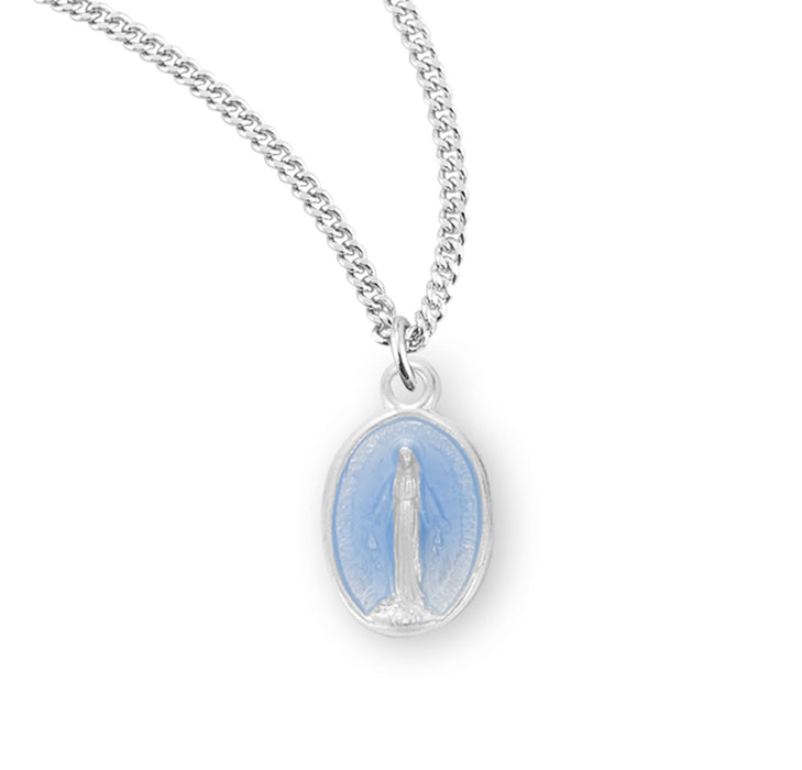 Sterling Silver Oval Blue Enameled Miraculous Medal - S3100BL13