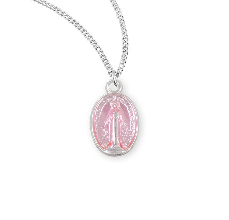 Sterling Silver Oval Pink Enameled Miraculous Medal - S3100PK18