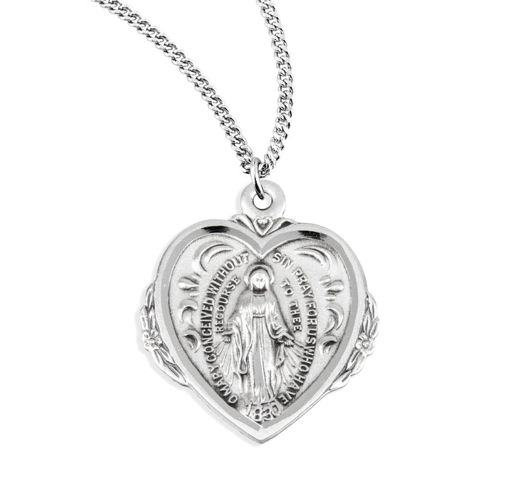 Sterling Silver Heart Shape Miraculous Medal - S316320