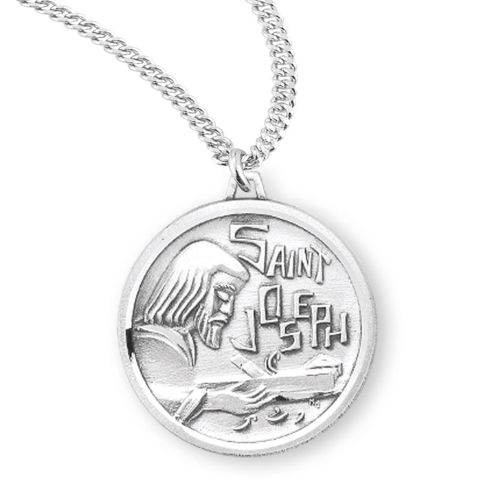 Saint Joseph the Worker Round Sterling Silver Medal - S340420