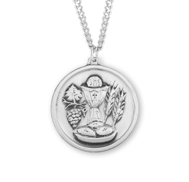 Sterling Silver Round Holy Communion Medal - S341220
