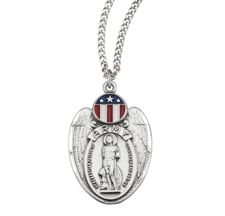 Saint Sebastian Sterling Silver Army Shield Medal - S341424