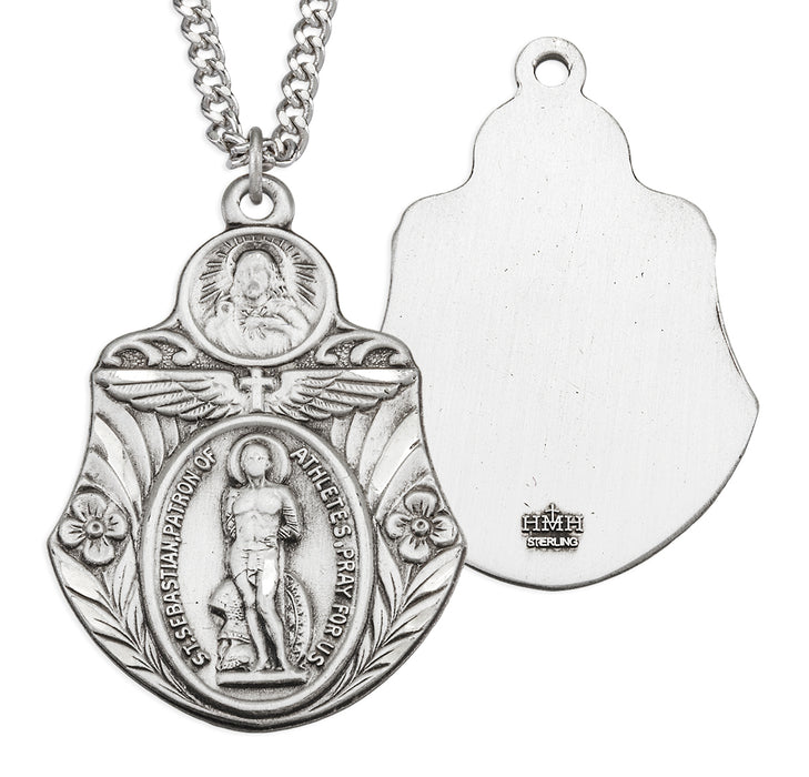 Saint Sebastian "Patron of Athletes" Sterling Silver Badge Shape Medal - S341524
