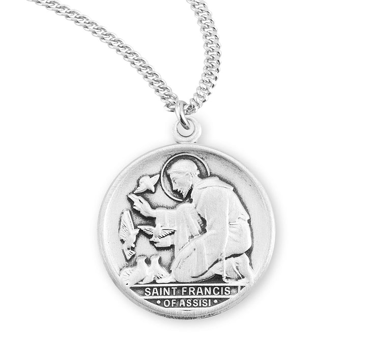 Saint Francis of Assisi Round Sterling Silver Medal - S354020