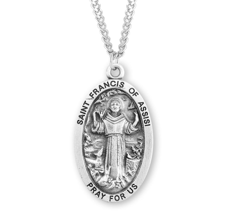 Saint Francis of Assisi Oval Sterling Silver Medal - S354220