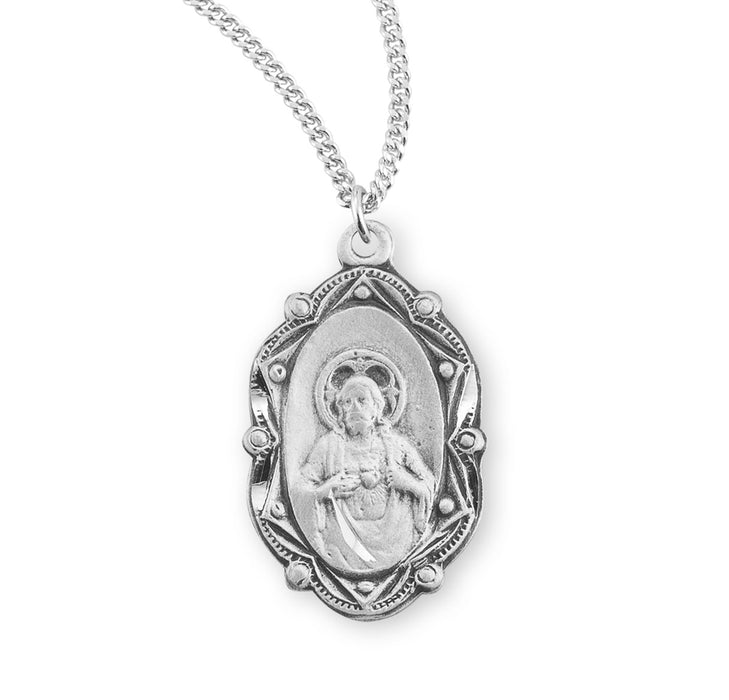Sacred Heart of Jesus Sterling Silver Scapular Medal - S360118
