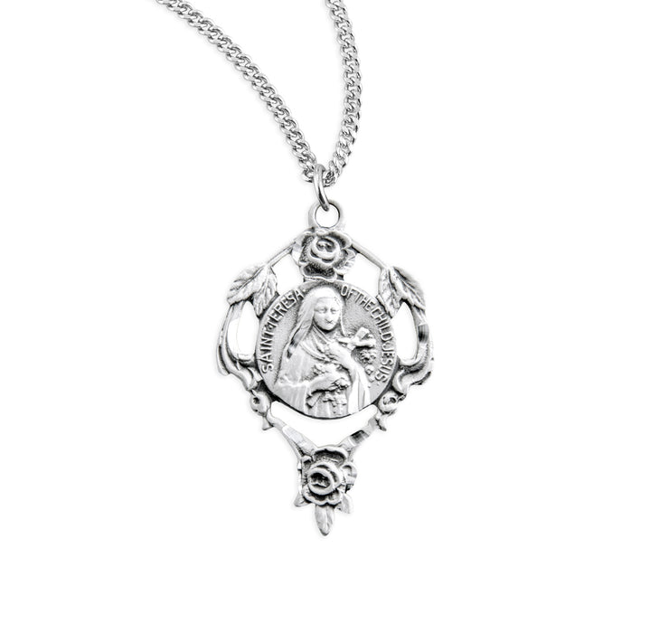 Saint Therese Round Sterling Silver Medal - S363018