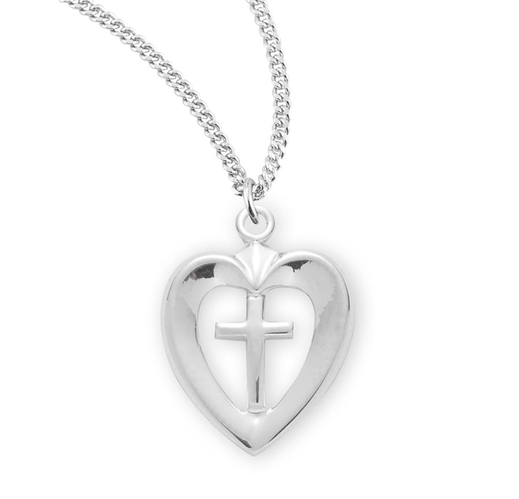 Sterling Silver Cross in an Open Heart Pendant - S371018