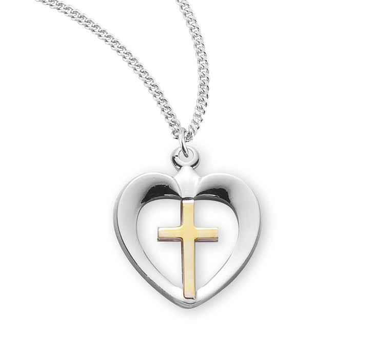 Two-Tone Sterling Silver Cross in Heart Pendant - S3710TT18