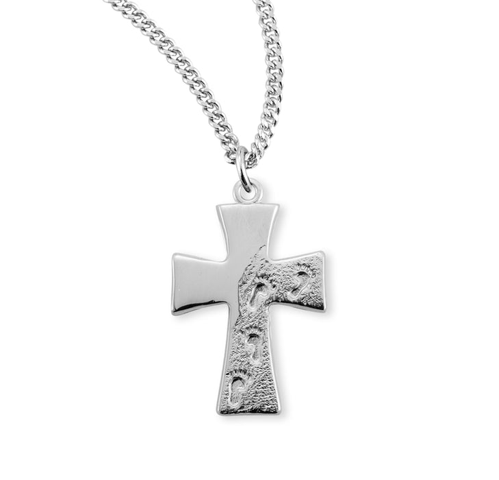 Sterling Silver Footprints in the Sand Cross - S375318