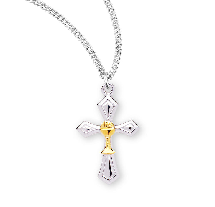 Two-Tone Sterling Silver Cross with a Chalice - S3765TT18