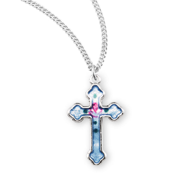 Sterling Silver Blue Enameled Cross - S3768BL18